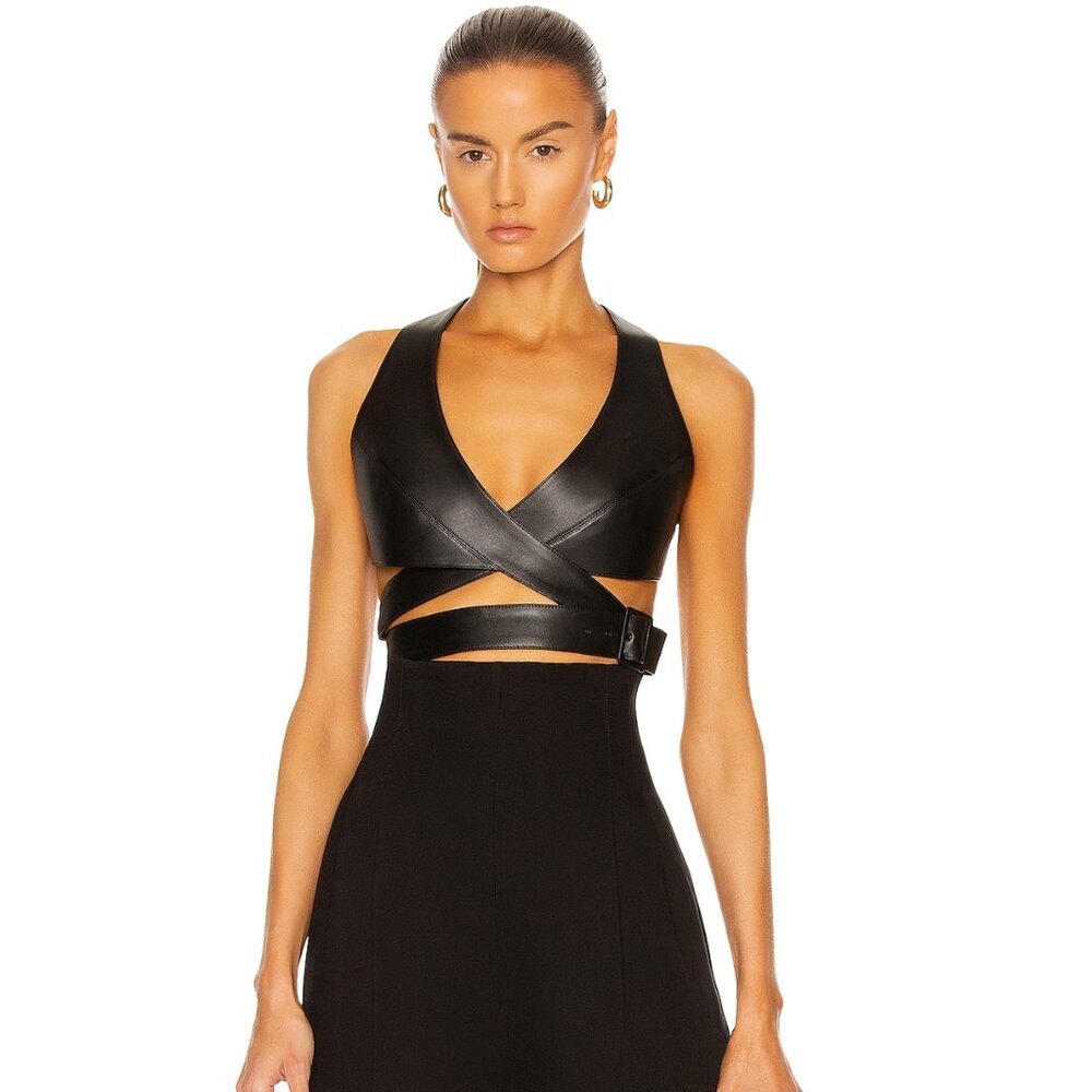 ALAIA Edition 1984 Wrap Black Leather Bustier Top
